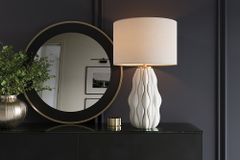 Moderne Tischlampe ELEGANCIA 65cm weiß gold Keramik weißer Leinenschirm
