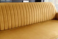 Design Sitzbank TURIN 160cm senfgelb Samt schwarz Metallbeine Armlehne