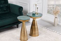 Handgearbeiteter Beistelltisch ELEMENTS 55cm gold grün Marmor rund