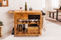 Industrial Barschrank BODEGA 86cm Mangoholz Servierwagen mit Weinregal und Aufhängung