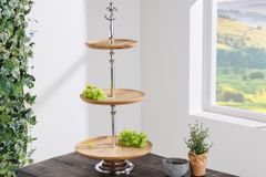 Dekorative Etagere PURE NATURE 68cm silber Mangoholz handmade drei Etagen