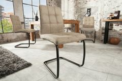 Design Freischwinger Stuhl MODENA vintage beige Microfaser mit Ziersteppung