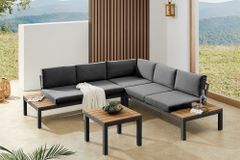 Große Garten Sitzgruppe MIAMI LOUNGE 240cm anthrazit Aluminium wetterfest Outdoor inkl. Kissen