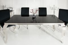 Eleganter Design Esstisch MODERN BAROCK 200cm schwarz Opalglas Tischplatte Edelstahl
