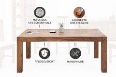 Massivholz Esstisch MAKASSAR 200cm braun Sheesham stone finish Holzbeine rechteckig
