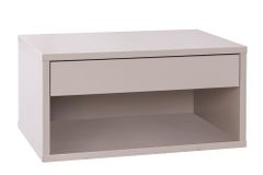 Design Nachttisch COMFORT 50cm weiß hängend mit Schublade und offenem Fach