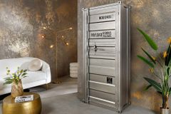 Design Aktenschrank GLOBETROTTER 180cm grau Eisen Container Upcycling Highboard