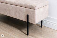 Truhenbank LOFT 100cm champagner Samt Sitzbank mit Stauraum schwarz Metall