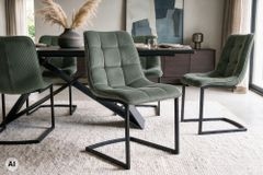 Freischwinger Stuhl MIAMI grün Cord matt schwarz Metallgestell