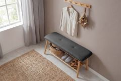 Stilvolle Schuhbank ZEN-BO 90cm natur grau Bambus Regal Sitzbank mit Stauraum