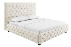 Design Boxbett PARIS 180x200cm beige Leinen Chesterfield Doppelbett