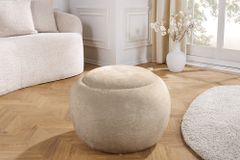 Runder Couchtisch ORBIT 50cm champagner-greige Bouclé Hocker mit Tablett und Stauraum