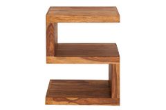 Handgearbeiteter Beistelltisch S 60cm braun Sheesham Massivholz stone finish Ablage