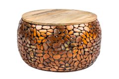 2er Set Runde Couchtische STONE MOSAIC 65cm kupfer Mangoholz Metall Mosaik Design handmade