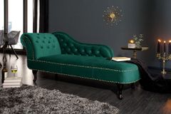Design Récamière CHESTERFIELD 170cm smaragdgrün Samt Knopfheftung Nietenbesatz