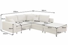Wohnlandschaft KENT 220cm beige Strukturstoff  Ecksofa Federkern inkl. Hocker