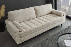 Design Sofa COZY VELVET 220cm beige Chenille Federkern 3-Sitzer mit goldener Kappe