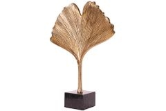Dekorative Skulptur GINKGO LEAF 44cm gold handmade Metall mit Marmorsockel