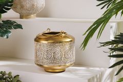Deko Windlicht ORIENT 20cm gold Metall mit Patina handmade Laterne