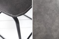 Design Barhocker DJANGO vintage grau Microfaser mit Lehne Eisengestell schwarz