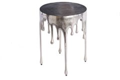 Extravaganter Beistelltisch LIQUID LINE 50cm silber Tropfen-Design Metall Aluminium rund