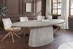 Ovaler Esstisch ART DECO 220cm smoke grau massives Mangoholz mit Säulenfuß