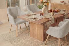 Nordischer Stuhl SCANDINAVIA MEISTERSTÜCK beige natur Strukturstoff Massivholzbeine