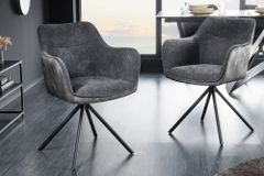 Drehbarer Stuhl VERONA dunkelgrau Samt Strukturstoff mit Armlehne Metallbeine schwarz