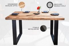 Massiver Esstisch IRON CRAFT 120cm Mangoholz schwarzes Eisengestell Kufe Industrial Design