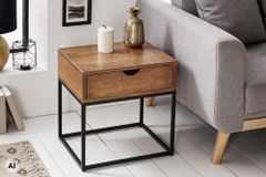 Nachttisch IRON CRAFT 45cm braun honey finish Mangoholz mit Schublade Beistelltisch