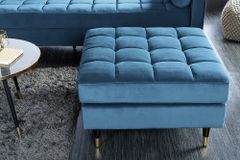Design Hocker COZY VELVET 80cm petrol blau gold Samt Metallfüße