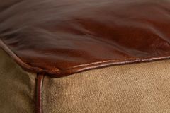 Retro Sitzpouf MUSTANG 45cm Lederbezug mit Leinen Sitzwürfel