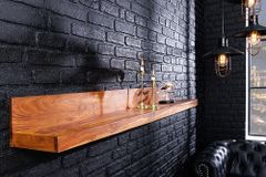 Massives Wandregal MAKASSAR 110cm braun Sheeshamholz stone finish