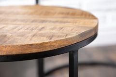 Industrial 2er Set Beistelltische ELEMENTS 60cm Mangoholz massiv rund schwarzes Metallgestell