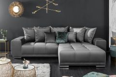 Big Sofa ELEGANCIA 285cm silbergrau Samt XXL Couch inkl. Kissen Federkern