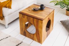 Massivholz Beistelltisch CUBUS 40cm Sheesham stone finish Hocker