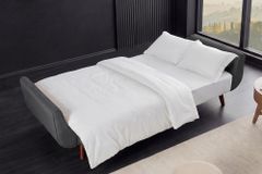 Design Schlafsofa DIVANI 220cm grau Samt 3-Sitzer mit Bettfunktion Walnuss-Füße