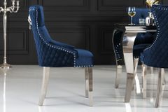 Barock Stuhl CASTLE DELUXE royalblau Samt Löwenkopf Chesterfield Design Esszimmerstuhl Nieten