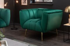 Retro Sessel NOBLESSE 105cm smaragdgrün Samt mit Ziersteppung
