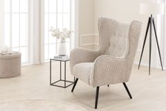 Design XL Sessel AMSTERDAM greige Bouclé schwarze Metallbeine Retro Stil