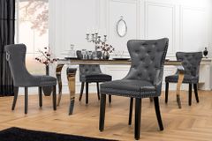 Chesterfield Stuhl CASTLE schwarz Kunstleder Massivholz mit Komfortgriff