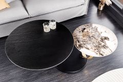 Design Couchtisch DANCING RINGS schwarz rund drehbar Pandora Keramik schwarz Metall