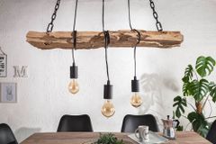 Industrial Hängelampe BARRACUDA 70cm recyceltes Massivholz mit 3 Leuchten