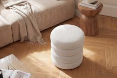 Runder Polsterhocker VOGUE 40cm weiß Bouclé mit Stauraum