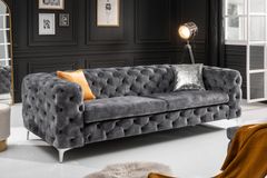 Chesterfield 3-Sitzer Sofa MODERN BAROCK 235cm dunkelgrau Samt Federkern Metallfüße