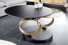 Design Couchtisch DANCING RINGS schwarz rund drehbar Pandora Keramik schwarz Metall