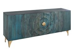 Handgearbeitetes Sideboard GOLDEN SUNSET 180cm türkis gold Mangoholz Metallbeine
