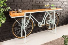 Retro Konsolentisch BICYCLE 190cm salbei natur Mangoholz Fahrrad Bartisch Upcycling