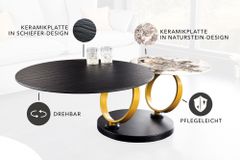 Design Couchtisch DANCING RINGS schwarz rund drehbar Pandora Keramik schwarz Metall