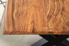 Massivholz Couchtisch MAMMUT 120cm Akazie Honey Finish X-Gestell schwarz 2,5cm Tischplatte